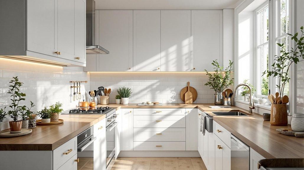 Bright kitchen with white painted cabinets
